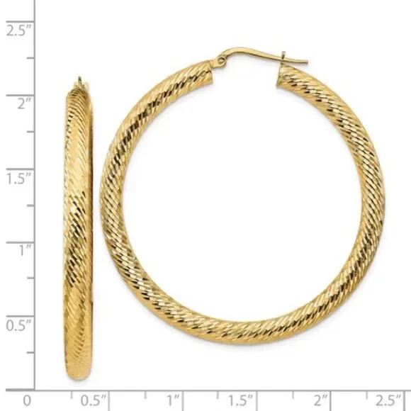 Elegant 14k Gold Diamond-Cut Round Hoop Earrings
